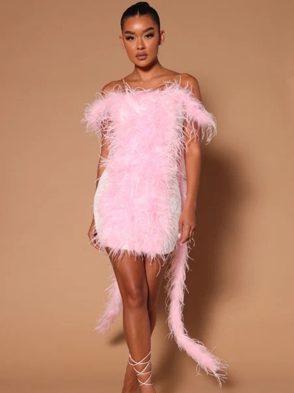 Nova Luxe Pink Feather Accent Sequin Mini Dress NEW 🏷️